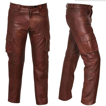 Solid Color Men's PU Leather Casual Leather Pants Trousers