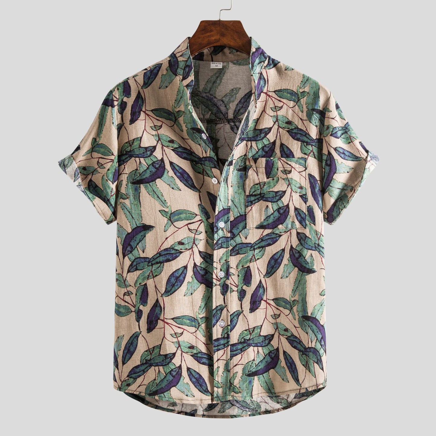 Stand Collar Floral Printed All-matching Short Sleeve Shirt