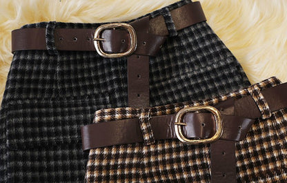 Autumn And Winter Woolen Plaid Sheath Skirt Women