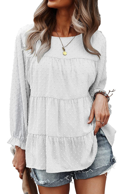 Loose Chiffon Shirt Round Neck Ruffle Top