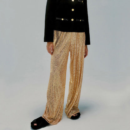 Pure Color Sequins Fashion Casual Straight Pants