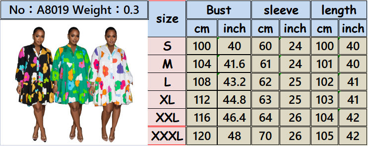 Women's Clothing Painted Print V-neck Long-sleeve Dress