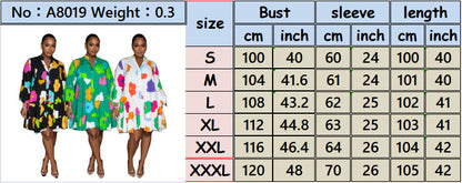 Women's Clothing Painted Print V-neck Long-sleeve Dress