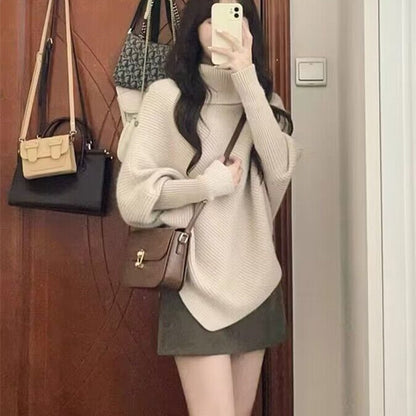 Autumn And Winter Women's Lazy Casual Sweater Skirt Suit