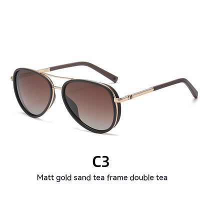 Fashionable Metal Double Beam Frame Trendy Retro Men's Polarized Sunglasses