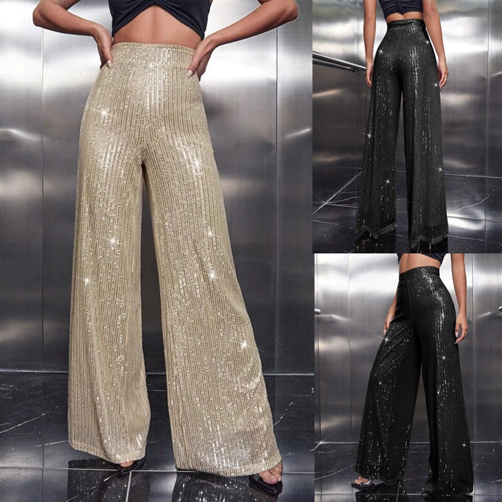 Polyester European And American Fashion Women's Wear Sequined Nightclub Trousers