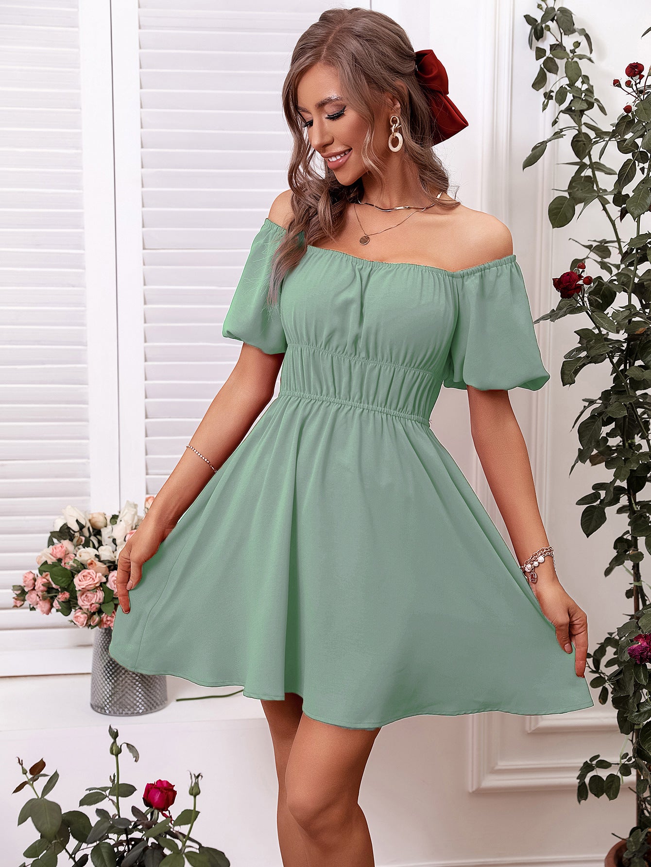 Solid Color High Waist Tube Top Dress Off-shoulder Shoulder-baring Simple Skirt