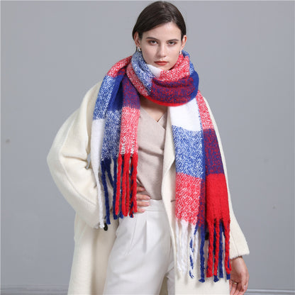 Extended Plaid Scarf Cashmere Thickened Warm Shawl Scarf Tassel Female Winter