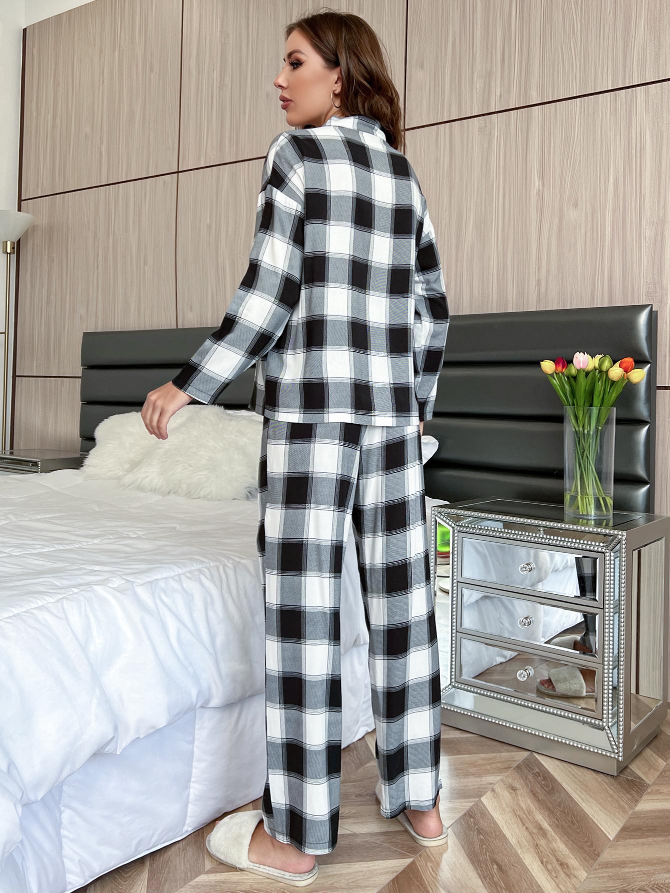 Pajamas Women's Spring And Autumn Plaid Long Sleeve Home Wear Suit