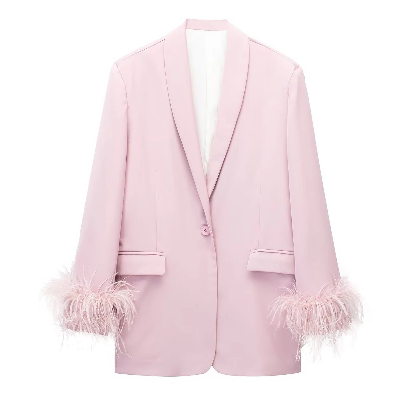 Women's Fashionable All-match Feather Decoration Straight Suit Coat