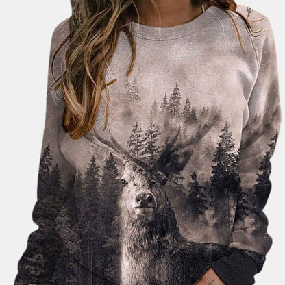 Women's Round Neck Loose Casual Long Sleeves T-shirt