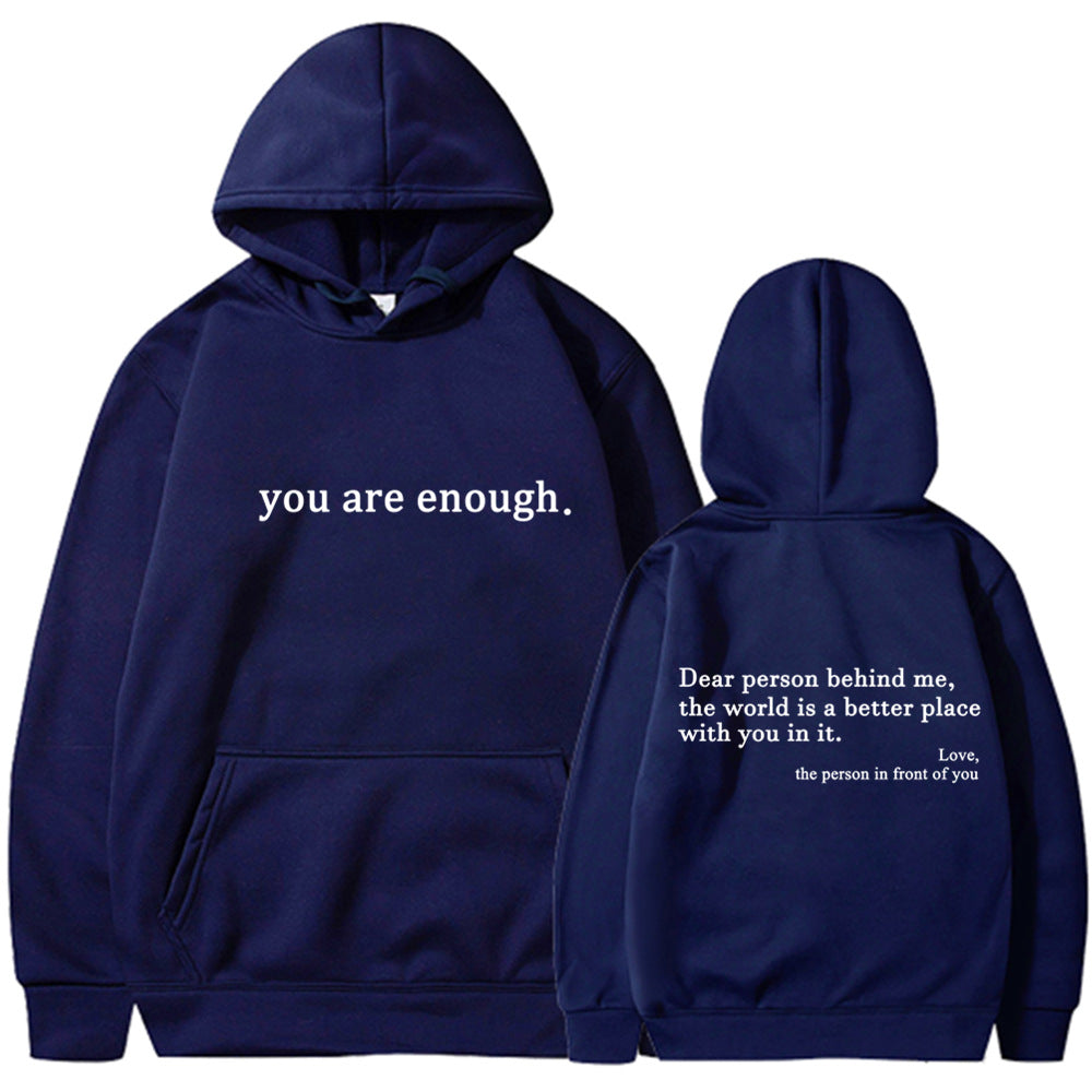 Fleece-lined Plain Letter Print Pocket Drawstring Print Hoodie