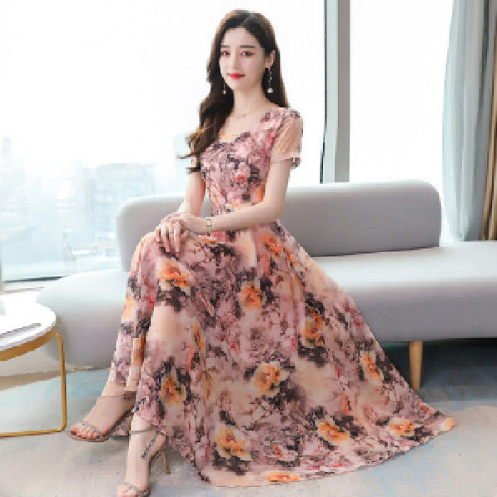 Korean Style Printed Summer Middle-aged Female Dress