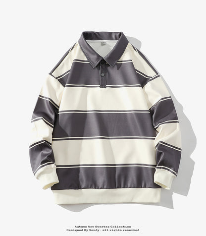 Men's Long Sleeve Round Neck Striped Casual Sweatshirt