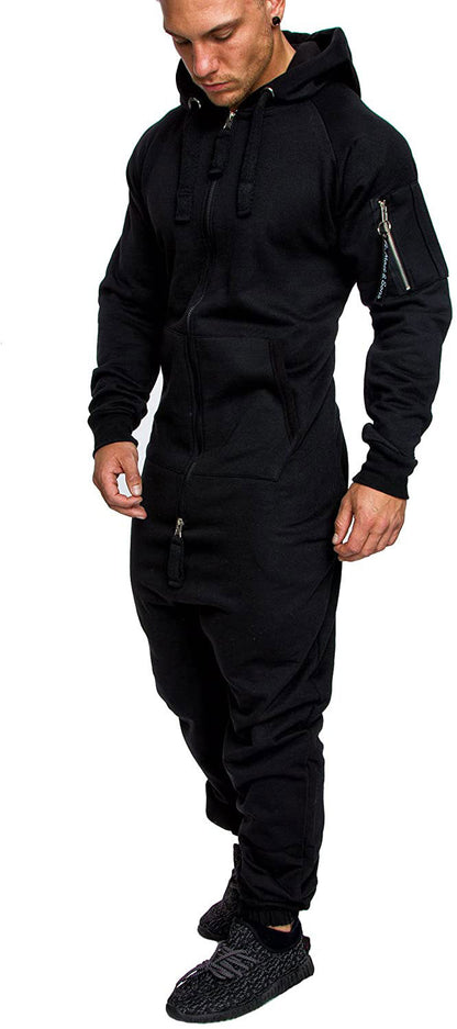 Autumn And Winter New Men's Hooded Fleece Jumpsuit