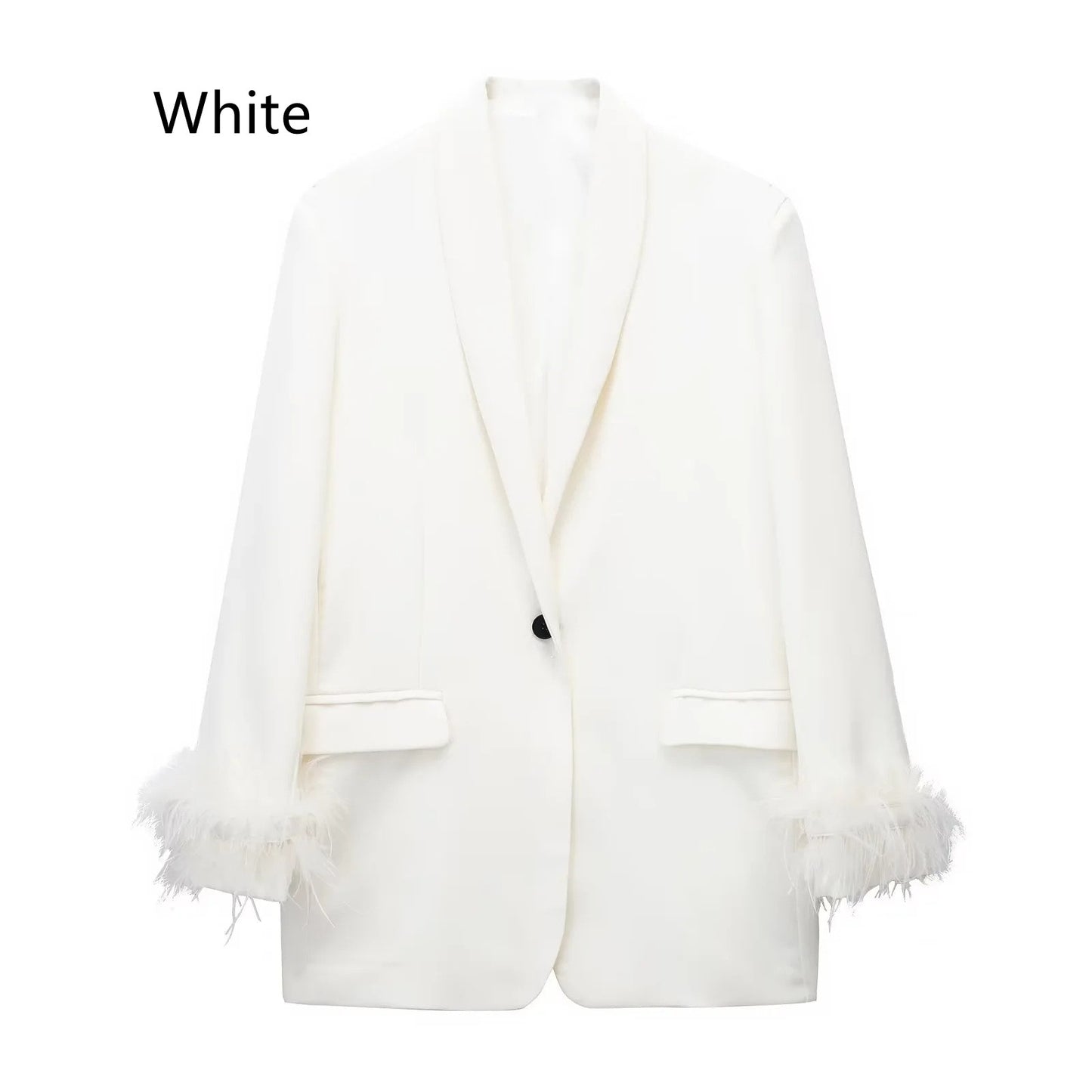 Women's Fashionable All-match Feather Decoration Straight Suit Coat