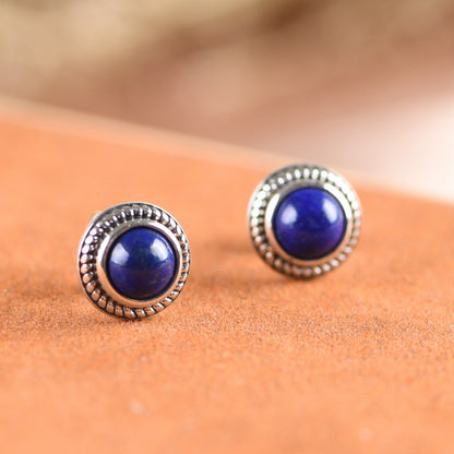 Women's Silver Stud Earrings With Lapis Lazuli