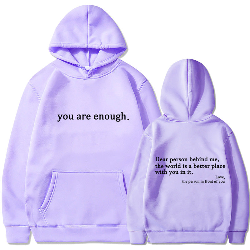 Fleece-lined Plain Letter Print Pocket Drawstring Print Hoodie