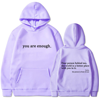 Fleece-lined Plain Letter Print Pocket Drawstring Print Hoodie