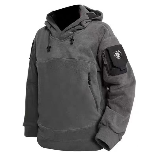 American-style Zipper Pocket Tactical Fleece Sweater Men's Hooded Thickened Thermal