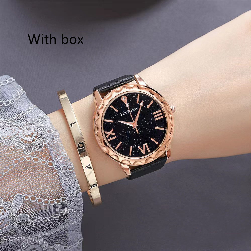 Glitter Face Simple Fashion All-match Belt Women's Watch Gift Box Suit Quartz Wrist Watch