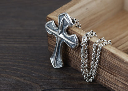 S925 Silver Vintage Craft Cross Pendant Wholesale Men's Punk Style Cross Border Silver Accessories