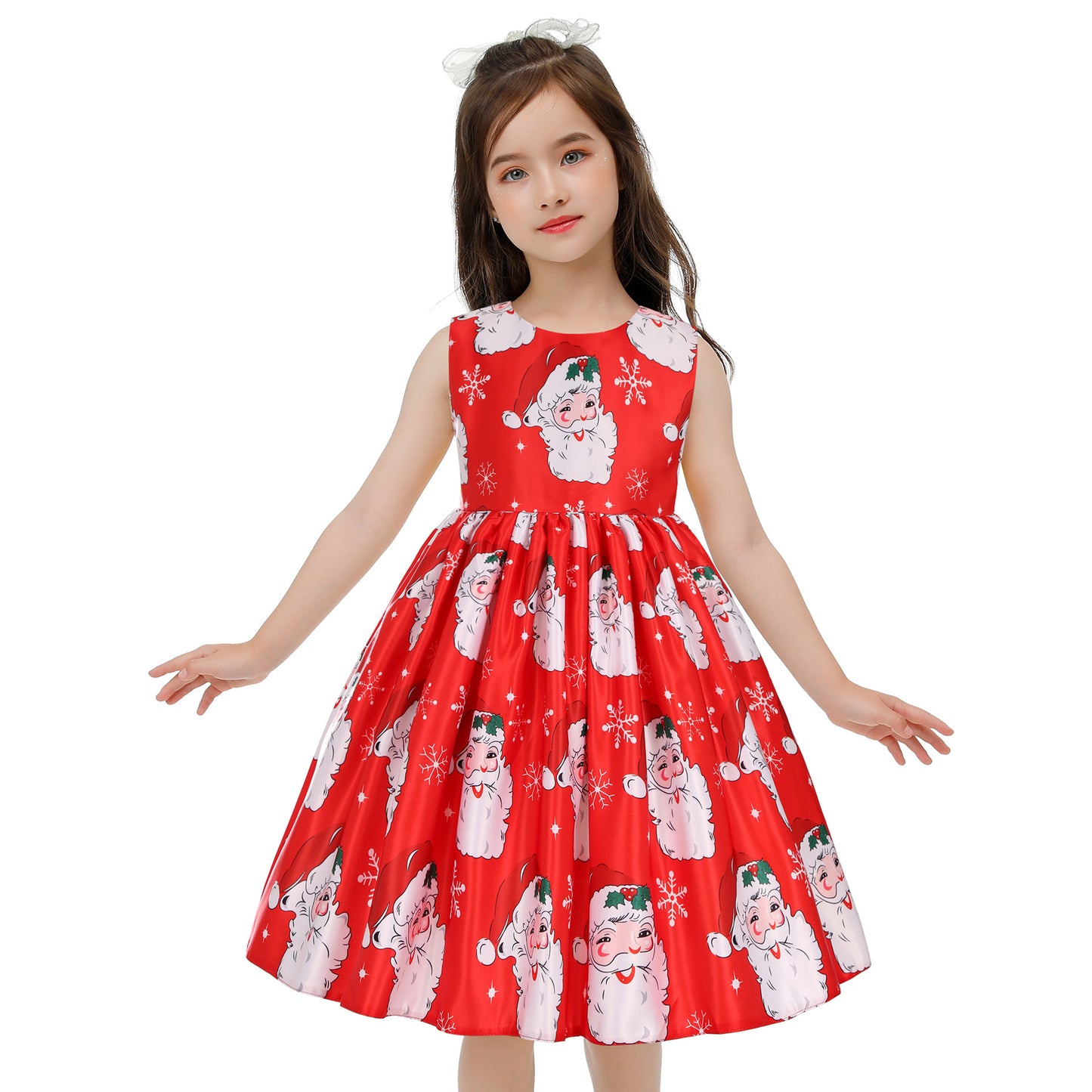 Santa Claus Snowflake Christmas Deer Cartoon Printed Princess Dress