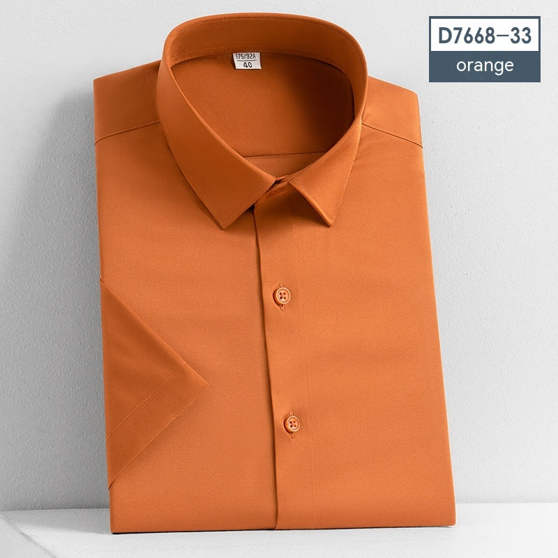 Non-ironing Short-sleeved Shirt Solid Color Stretch Men's Top