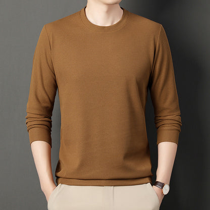 Autumn Thin Round Neck Long Sleeve T-shirt Solid Color Men's Top