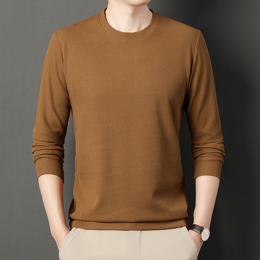 Autumn Thin Round Neck Long Sleeve T-shirt Solid Color Men's Top