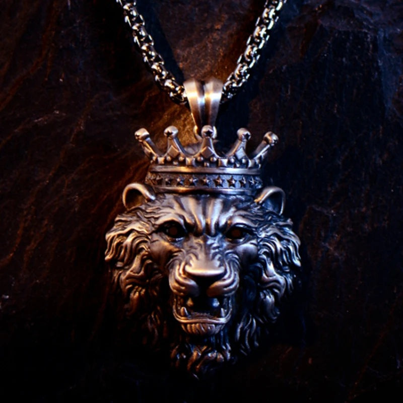 Crown Lion's Head Pendant Necklace