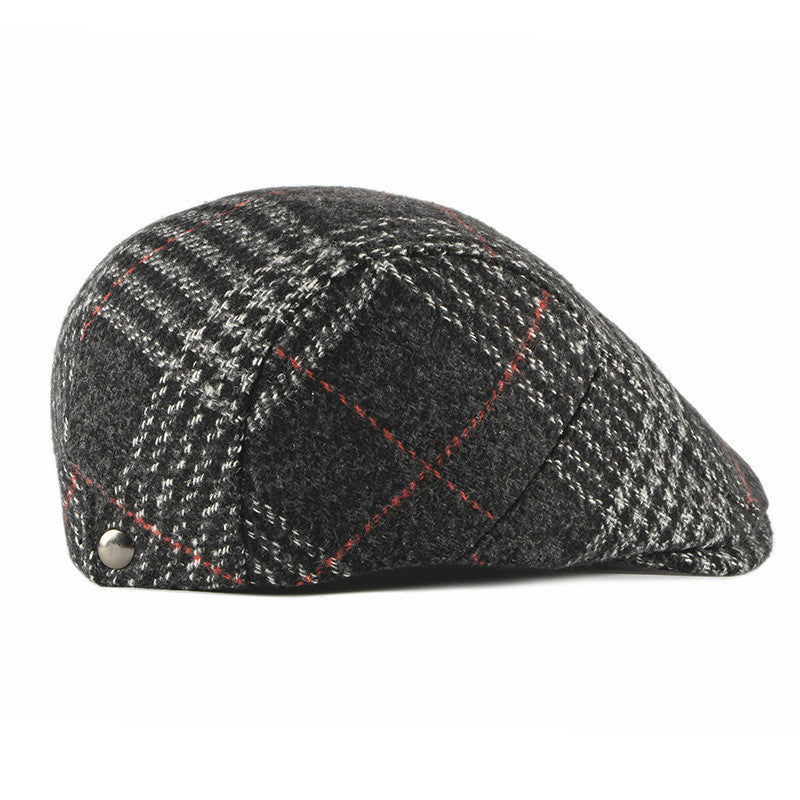 Winter Woolen Men's Beret Korean Style Plaid Peaked Cap