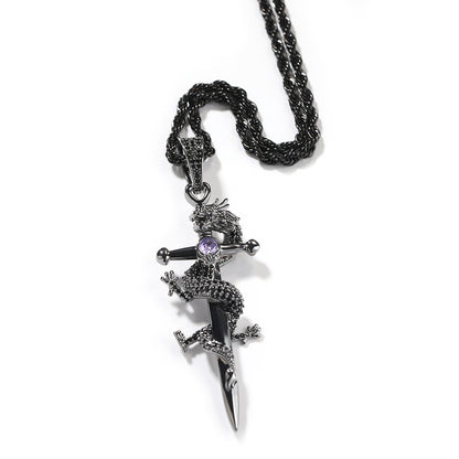 Hip Hop Retro Chinese Dragon Cross Micro Zircon-laid Necklace