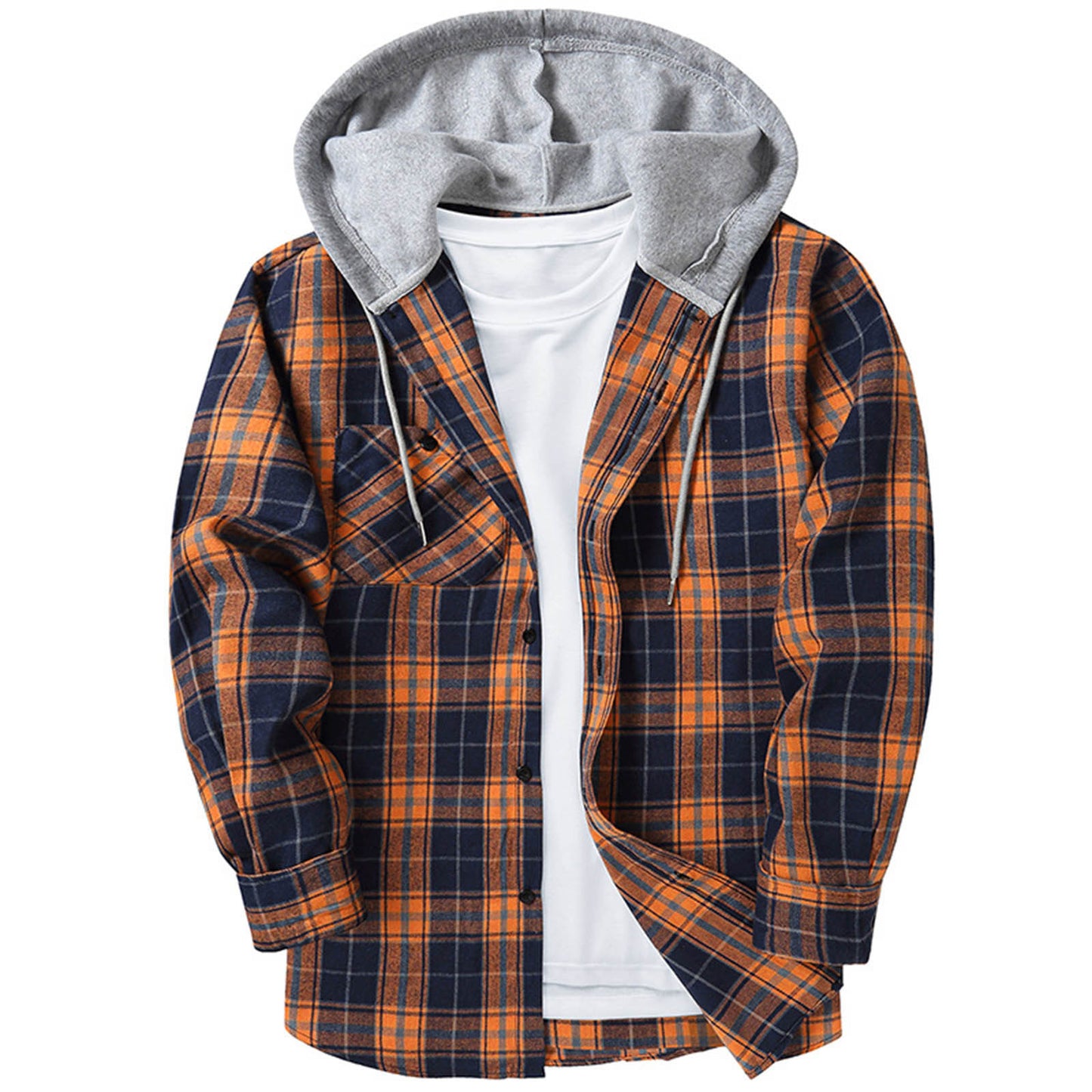 Hooded Plaid Shirt Men's Casual