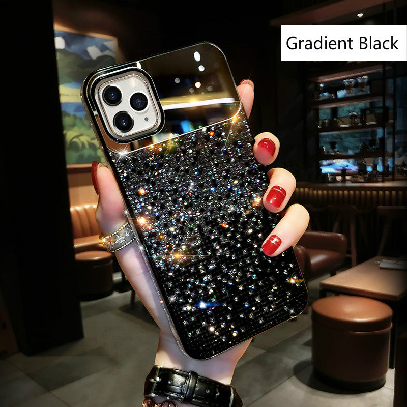 European And American Punk Gradient Rhinestone Makeup Mirror Phone Case