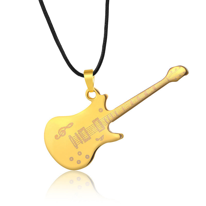 Gothic 2-layer Titanium Steel Guitar Necklace Men's Musical