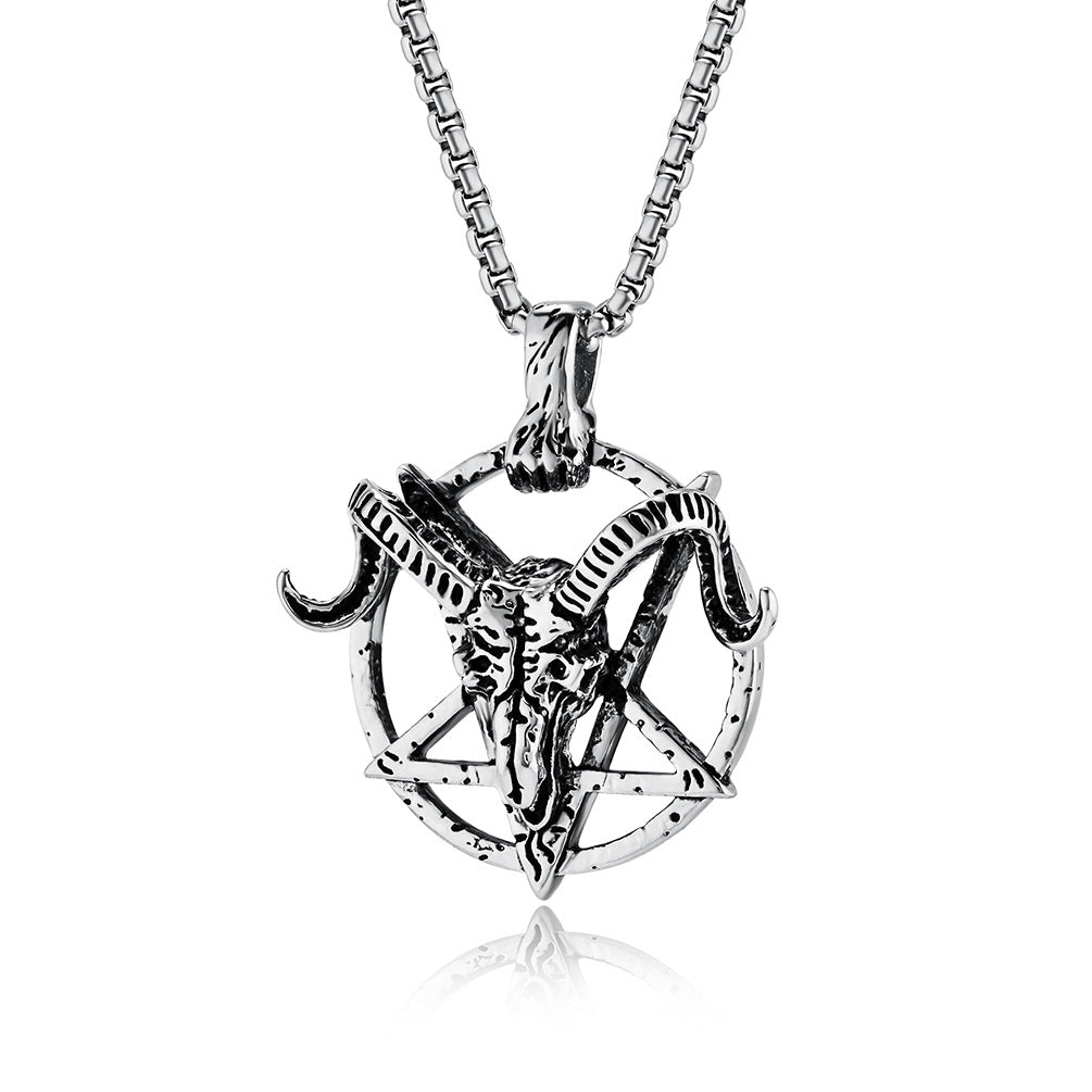 Retro Dark Wind Devil Satan Goat Pentagram Titanium Steel Pendant Necklace