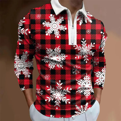 Santa Claus Cartoon Pattern Digital 3D Printing Zipper And Lapel Top