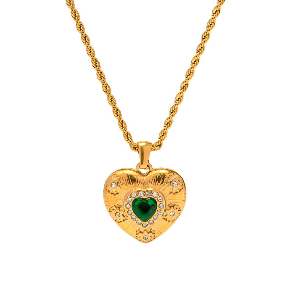 18K Gold Texture Handmade Love Heart Pendant Necklace