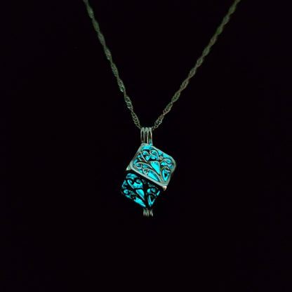 Hip Hop Hollow Out Lucky Tree Light-emitting Pendant New Cube Noctilucent Necklace