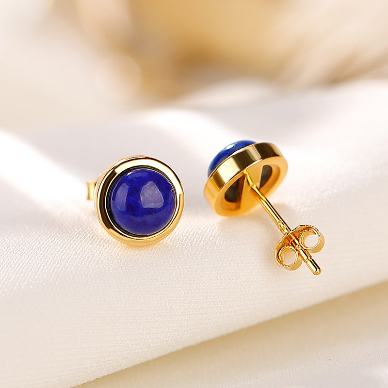 S925 Sterling Silver Gold-plated Lapis Ball Stud Earrings