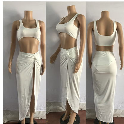 Women's Strap Tube Top Mid-length High Slit Two-piece Set