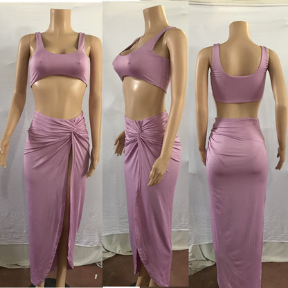 Women's Strap Tube Top Mid-length High Slit Two-piece Set