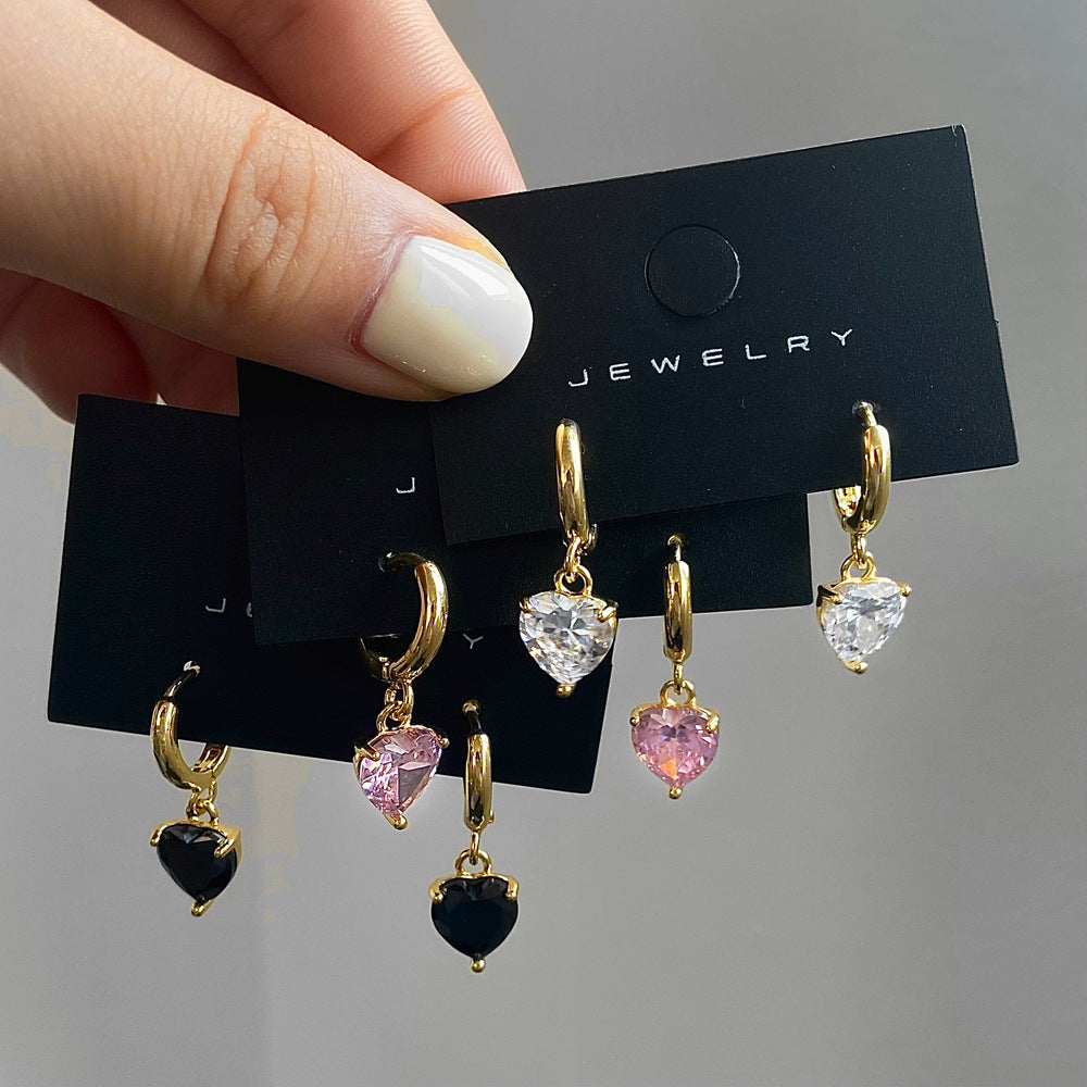 Dopamine High-grade Love Design Zircon Niche Simple All-match Earrings Female