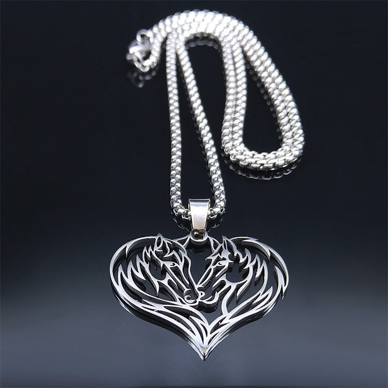 Stainless Steel Love Horse Couple Sweater Chain Female Autumn Winter Sweater Necklace