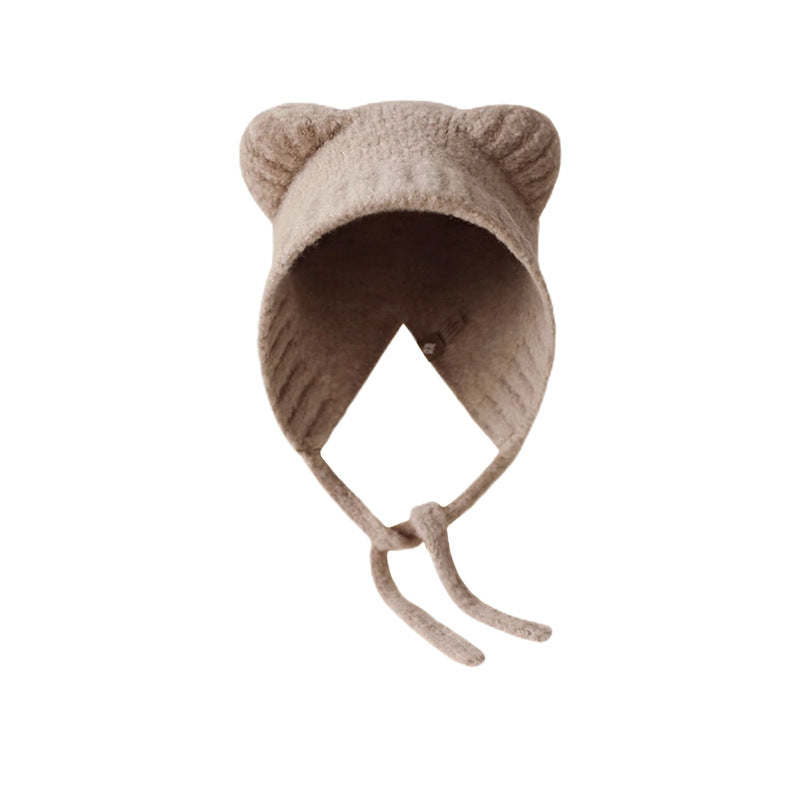 Lace-up Knitted Bear With Ears Wild Warm Hat Cartoon Cute Sweet Woolen Cap