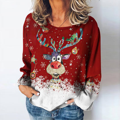 D Printed Christmas Deer Top Autumn Leisure Streetwear