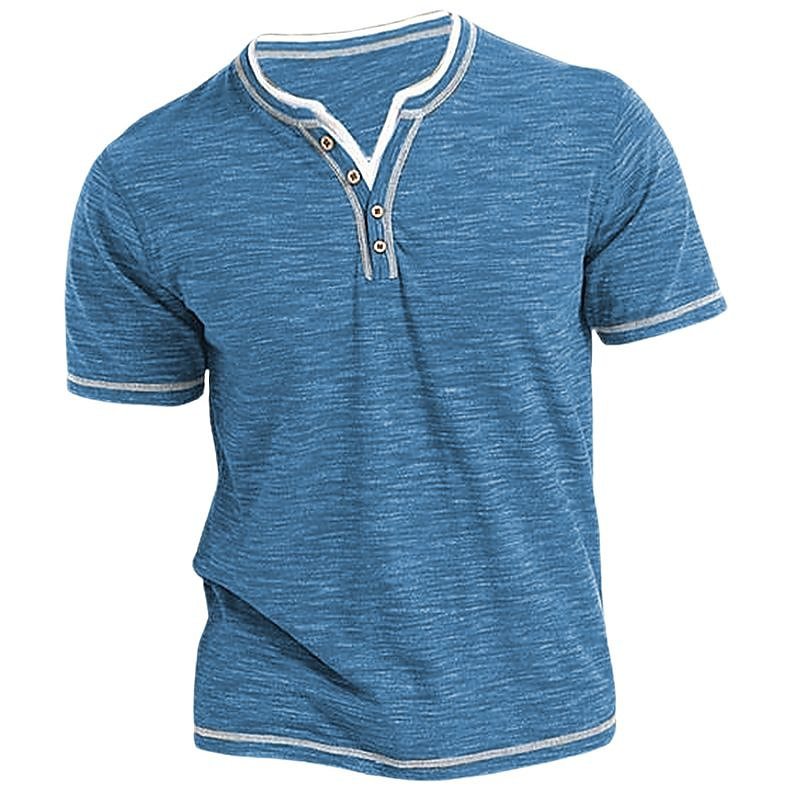 Colored Cotton Small V-neck Cardigan Men's Casual Short Sleeve Henley Shirt