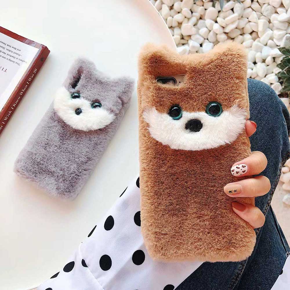 Plush dog phone case soft case