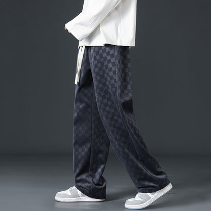 Corduroy Fashion Brand Loose Chessboard Plaid Straight Sweatpants